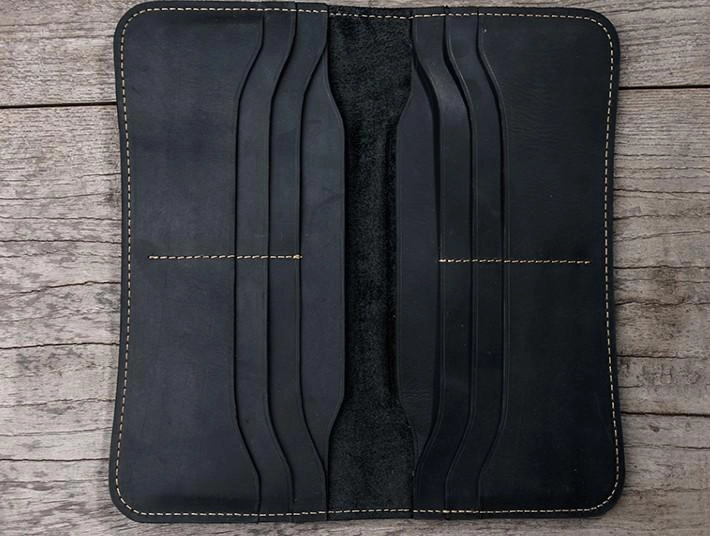 Leather Long Wallets for men Black Bifold Men Long Wallet