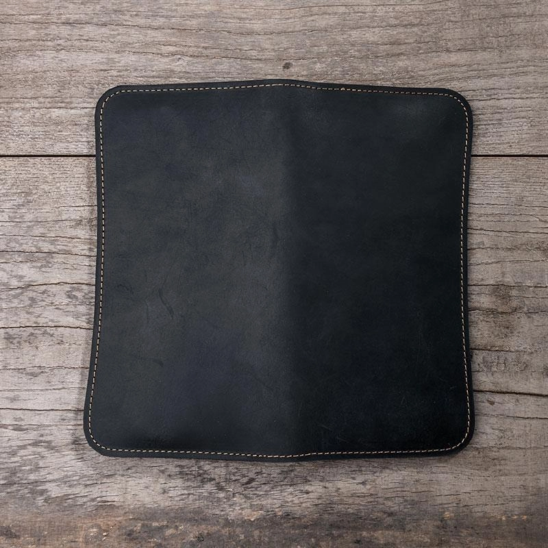 Leather Long Wallets for men Black Bifold Men Long Wallet