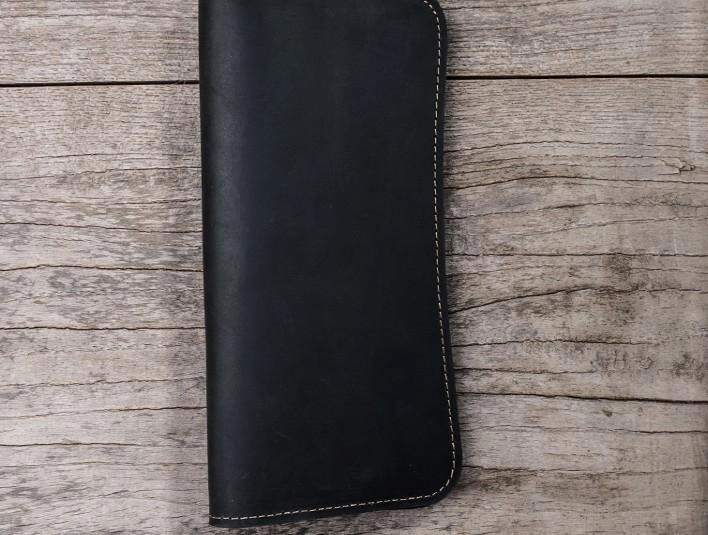 Leather Long Wallets for men Black Bifold Men Long Wallet