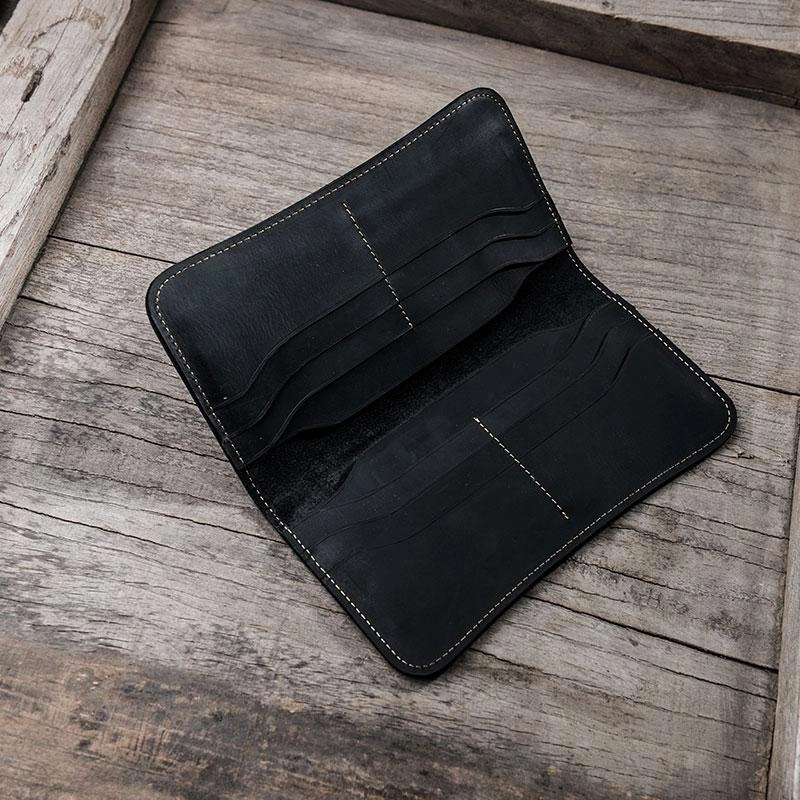 Leather Long Wallets for men Black Bifold Men Long Wallet