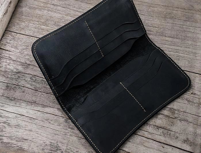 Leather Long Wallets for men Black Bifold Men Long Wallet