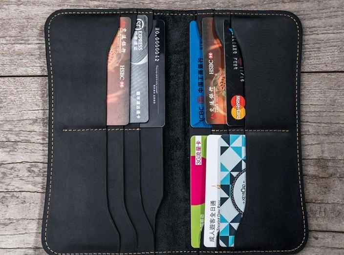 Leather Long Wallets for men Black Bifold Men Long Wallet