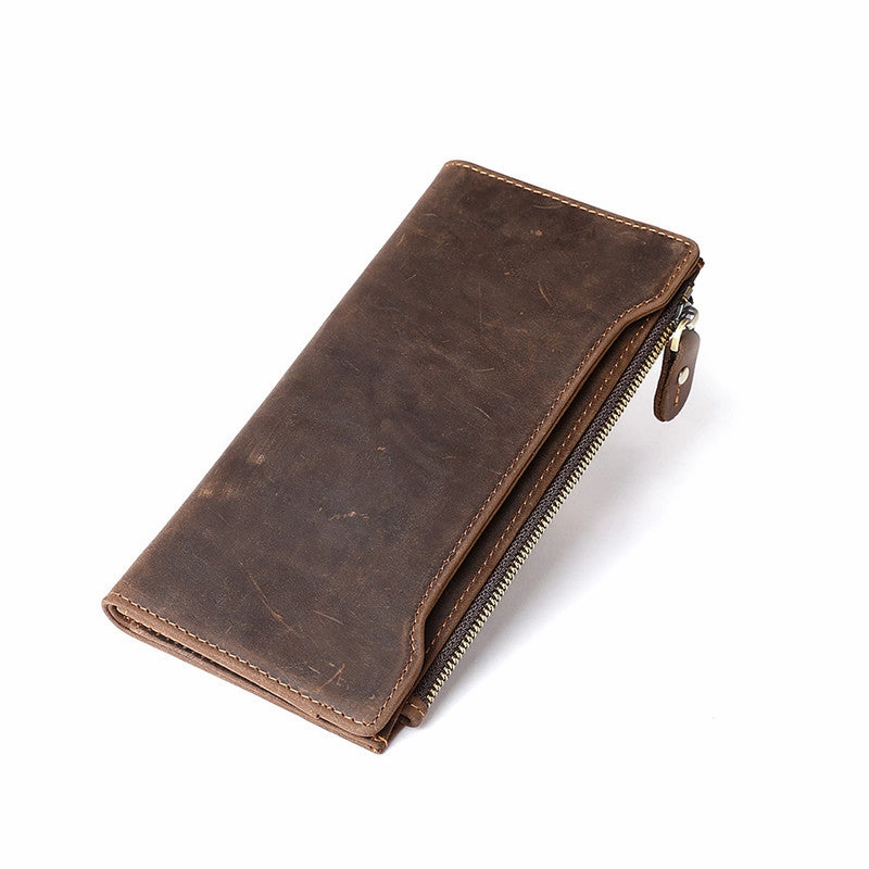 Leather Long wallets for Men Wallet Vintage Zipper Credit Cards Wallet for Men Bifold