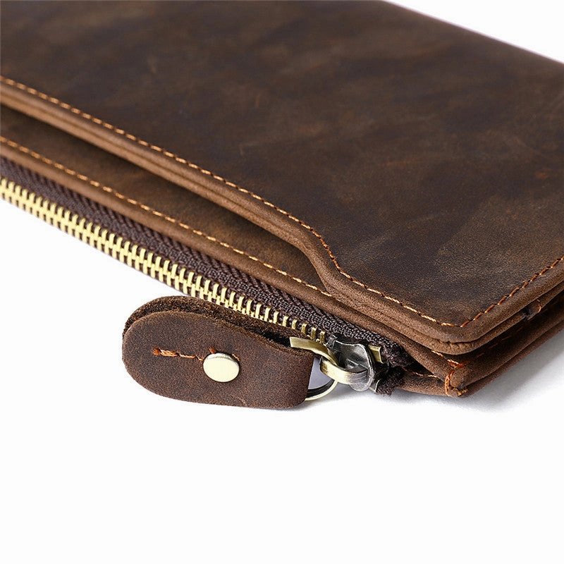 Leather Long wallets for Men Wallet Vintage Zipper Credit Cards Wallet for Men Bifold