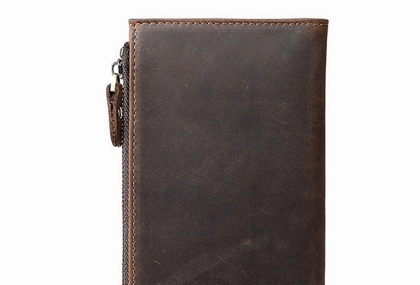 Leather Long wallets for Men Wallet Vintage Zipper Credit Cards Wallet for Men Bifold