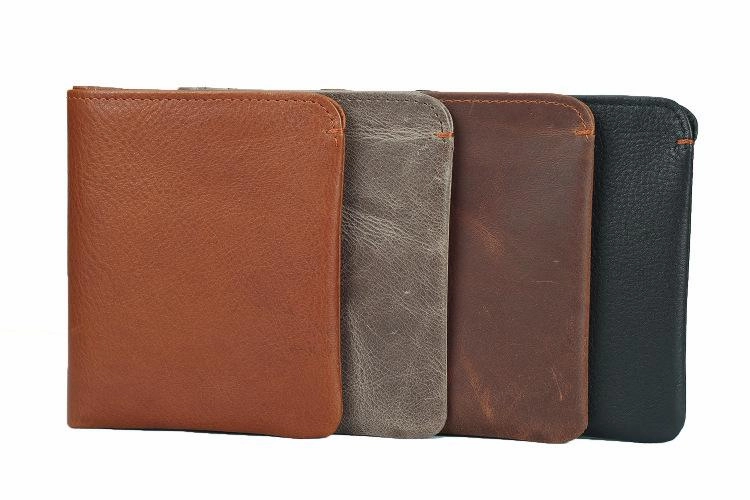 Leather Men's Billfold Wallet Bifold Small Wallet Black Slim Wallet Front Pocket Wallet For Men