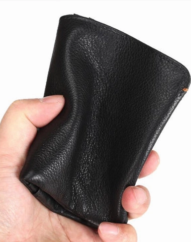 Leather Men's Billfold Wallet Bifold Small Wallet Black Slim Wallet Front Pocket Wallet For Men