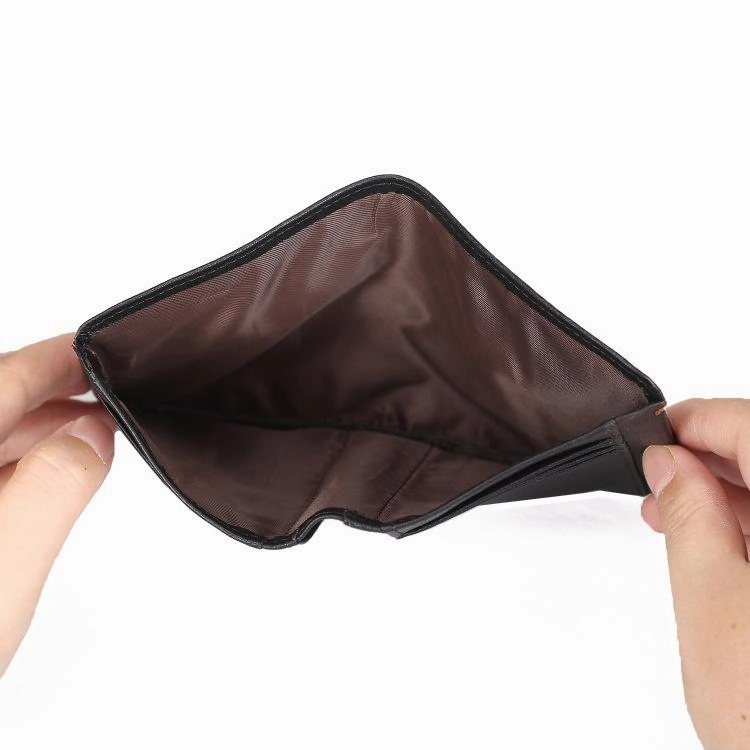 Leather Men's Billfold Wallet Bifold Small Wallet Black Slim Wallet Front Pocket Wallet For Men