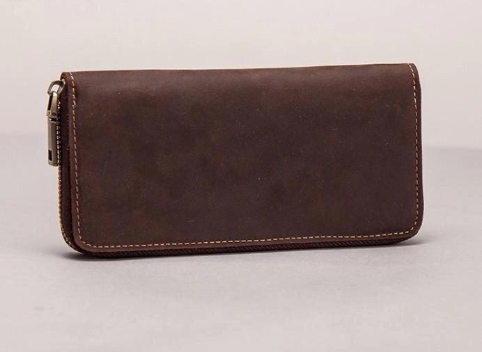 Leather Men Zipper Travel Wallet Passport Wallet Bifold Long Wallets for Men