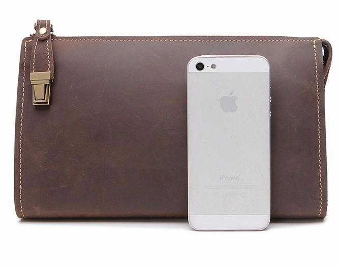Leather Men Zipper Wristlet Wallet Clutch Long Wallets for Men