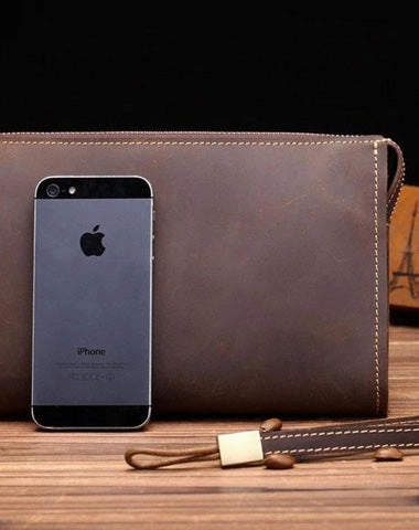 Leather Men Zipper Wristlet Wallet Clutch Long Wallets for Men