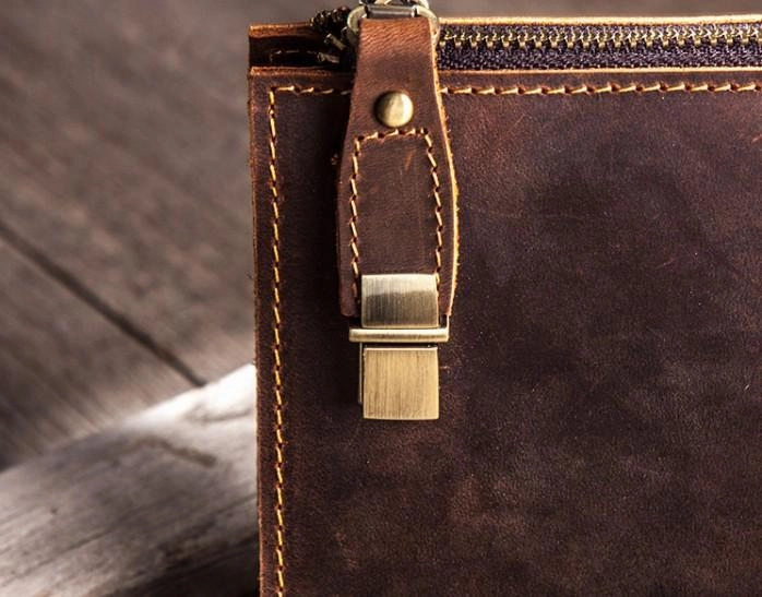 Leather Men Zipper Wristlet Wallet Clutch Long Wallets for Men
