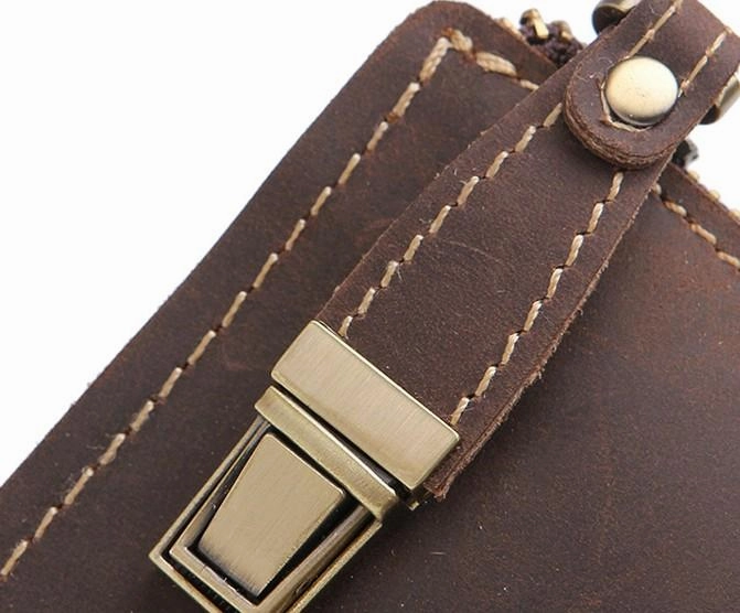 Leather Men Zipper Wristlet Wallet Clutch Long Wallets for Men