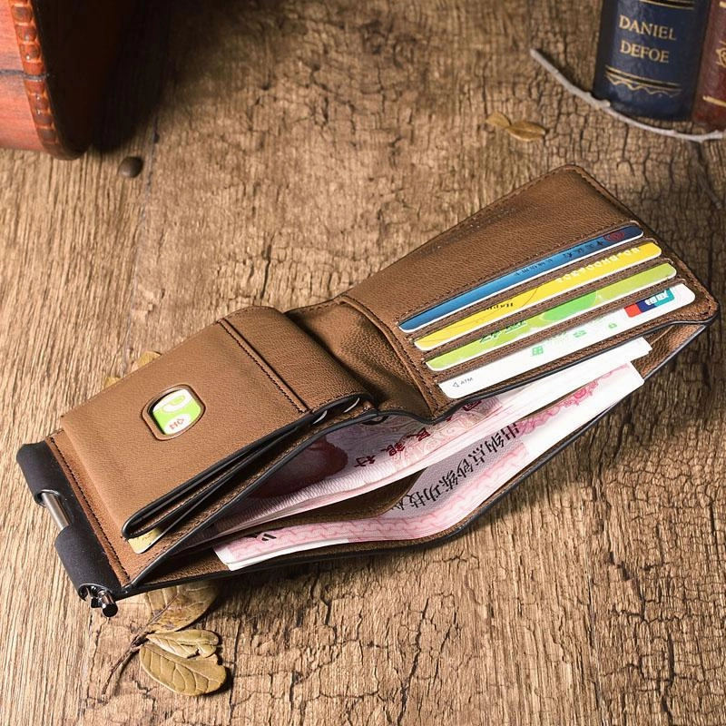 Leather Mens Black Small billfold Wallet Bifold Business Card Wallet For Men with Pen