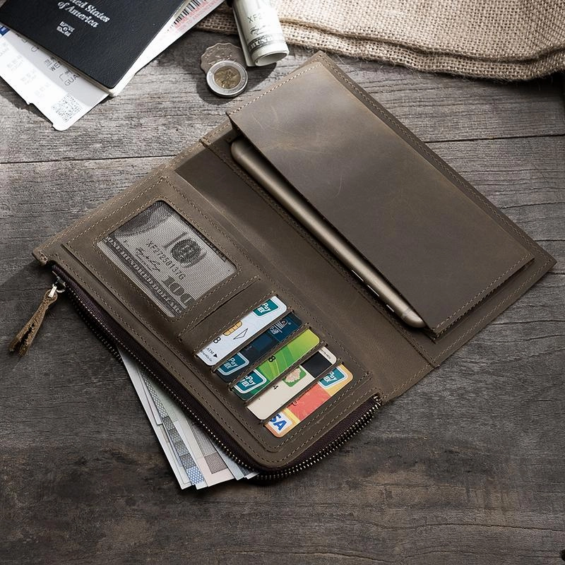 Leather Mens Long Wallet Cool Leather Wallet Long Bifold Wallets for Men