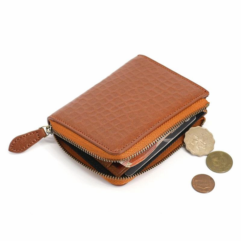 Leather Mens Zipper Small Wallet Slim Wallet Front Pocket Wallet billfold Card Wallet for Men