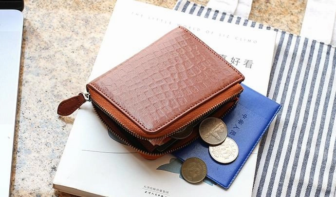 Leather Mens Zipper Small Wallet Slim Wallet Front Pocket Wallet billfold Card Wallet for Men