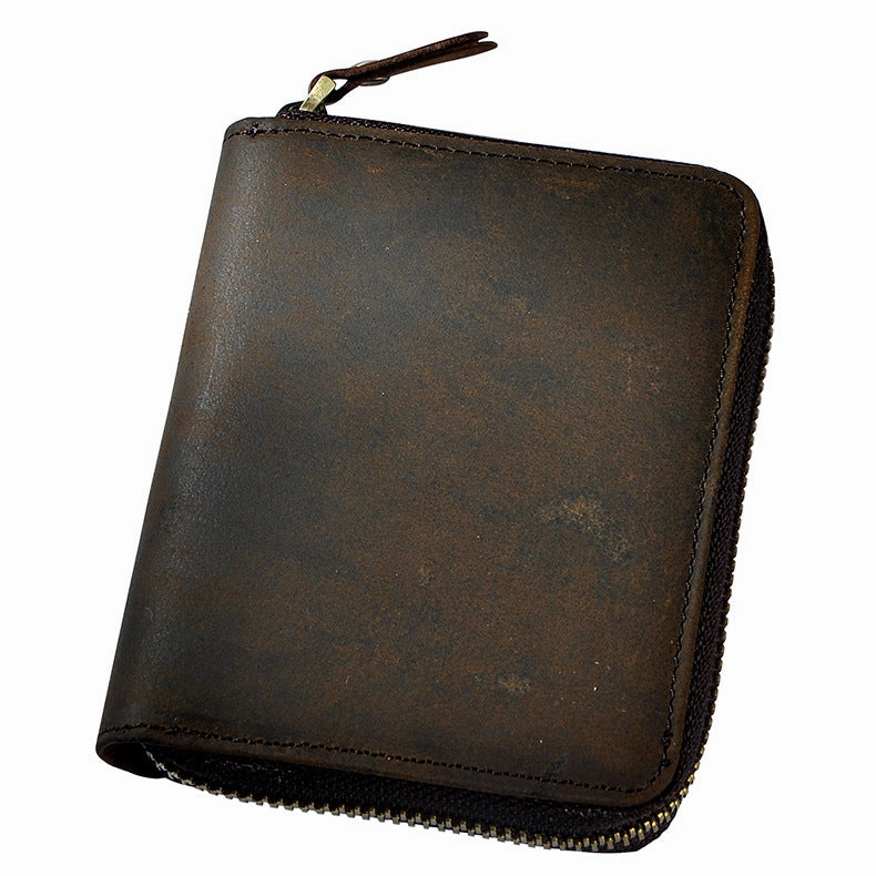 Leather Small Mens Wallet Zipper Bifold billfold Vintage Wallet for Men