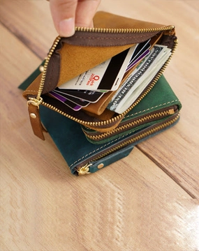 Leather Small Mens Wallet Zipper billfold Front Pocket Wallet Card Wallet Small Wallet for Men