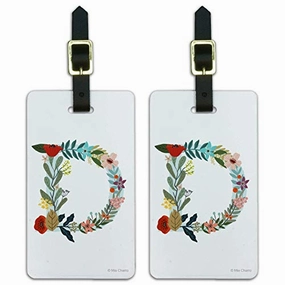 Letter D Floral Monogram Initial Luggage ID Tags Carry-On Cards - Set of 2