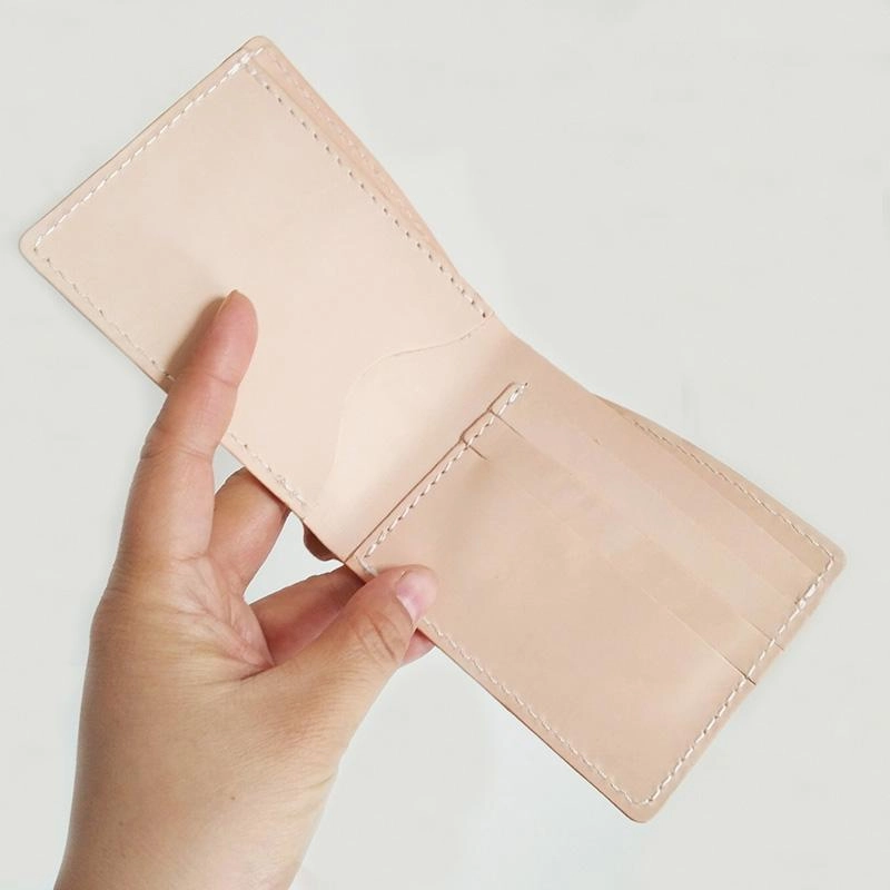 Light Beige Handmade Mens Bifold Leather Small Wallets Cool billfold Wallet for Men