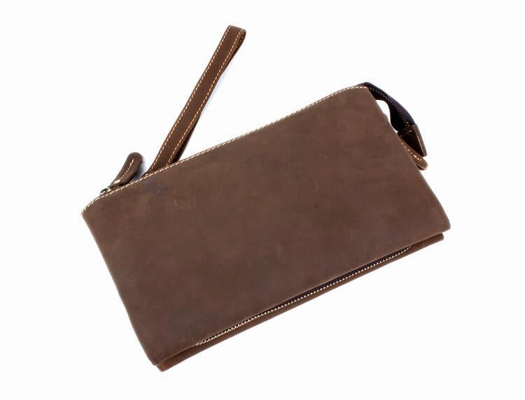 Light Brown Cool Mens long Wallet Wristlet Wallet Clutch Wallet Dark Brown Long Wallets for Men