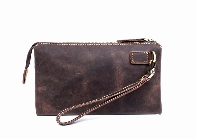 Light Brown Cool Mens long Wallet Wristlet Wallet Clutch Wallet Dark Brown Long Wallets for Men