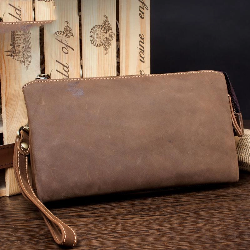 Light Brown Cool Mens long Wallet Wristlet Wallet Clutch Wallet Dark Brown Long Wallets for Men