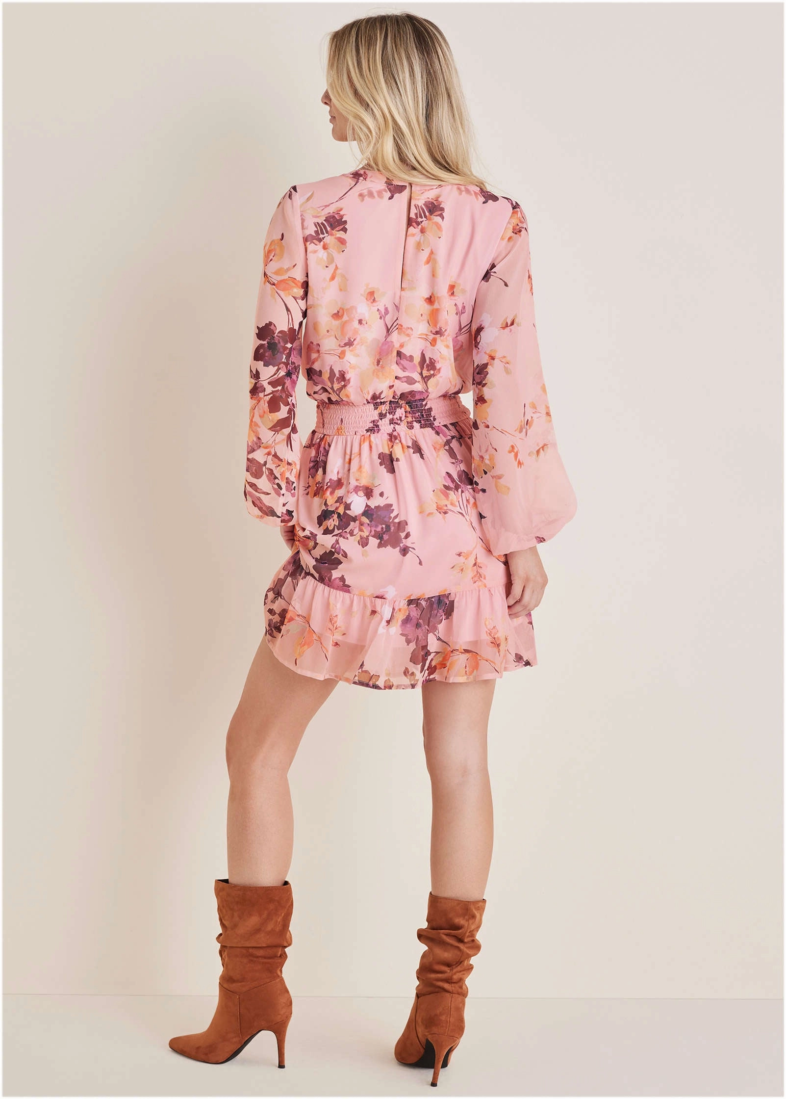 Long Sleeve Floral Mini Dress - Winter Floral