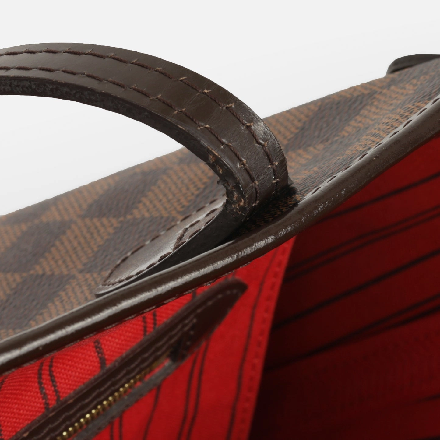 Louis Vuitton - Neverfull PM - Damier Ebene / Red Striped Lining GHW - Very Good - 2015