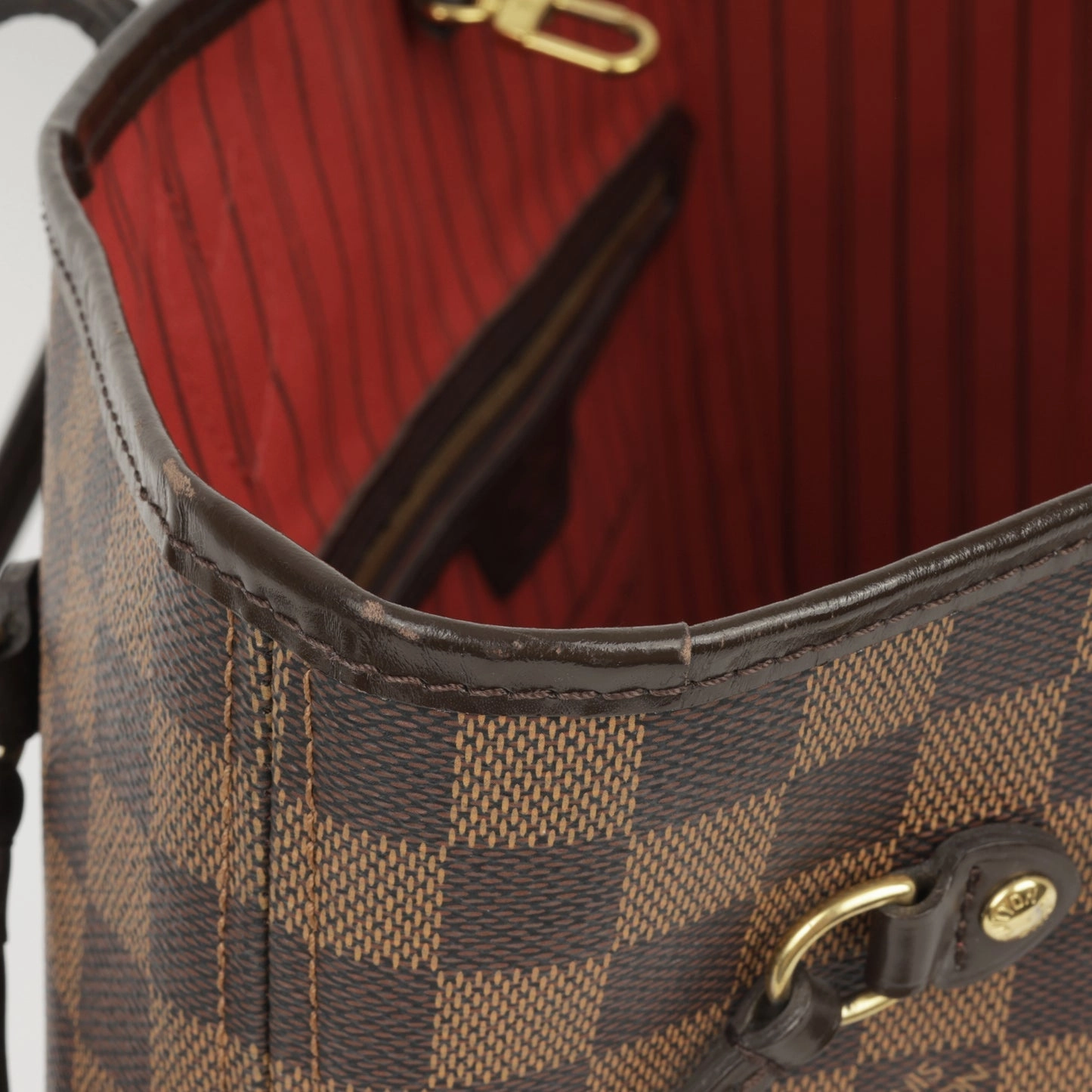 Louis Vuitton - Neverfull PM - Damier Ebene / Red Striped Lining GHW - Very Good - 2015