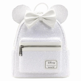Loungefly x Disney Minnie Mouse White Sequin Wedding Mini Backpack