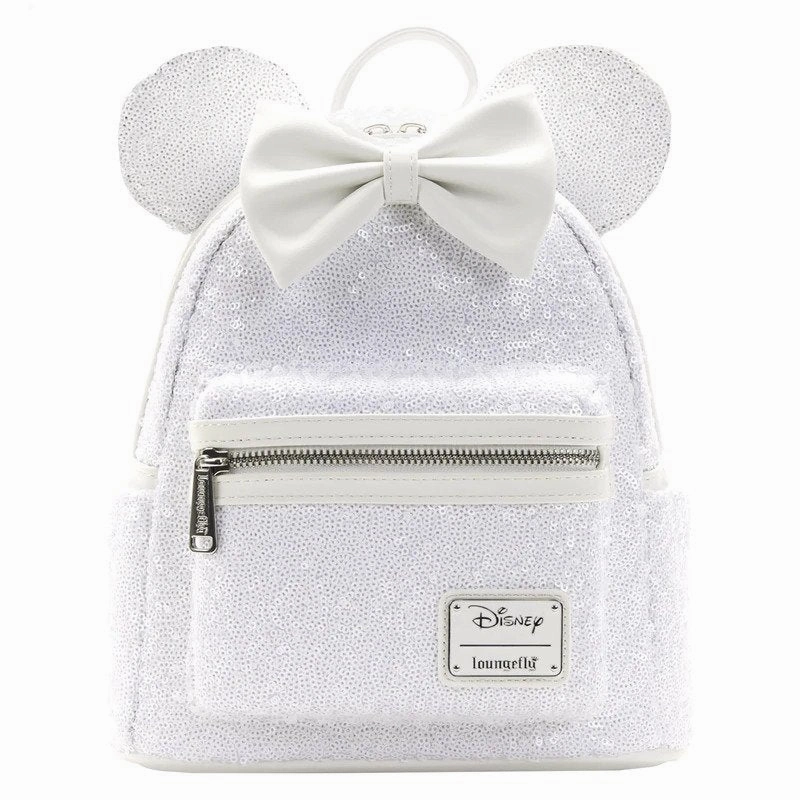 Loungefly x Disney Minnie Mouse White Sequin Wedding Mini Backpack