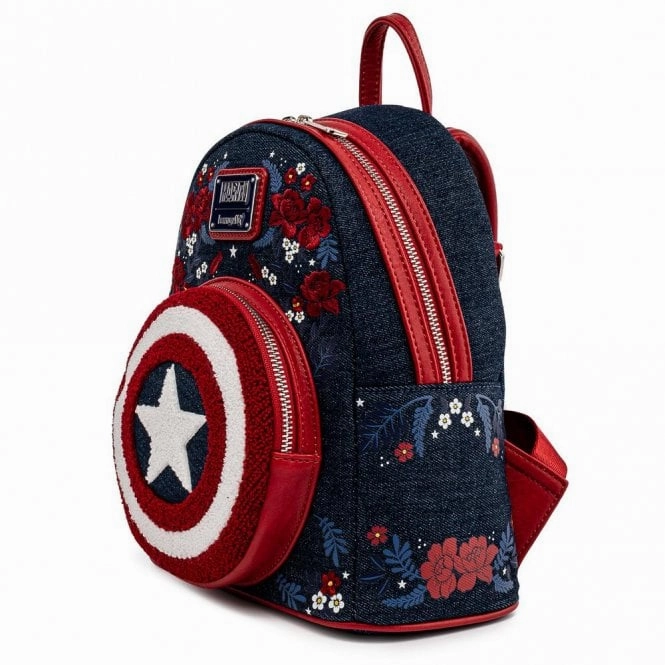 Loungefly x Marvel Captain America 80th Anniversary Floral Shield Mini Backpack