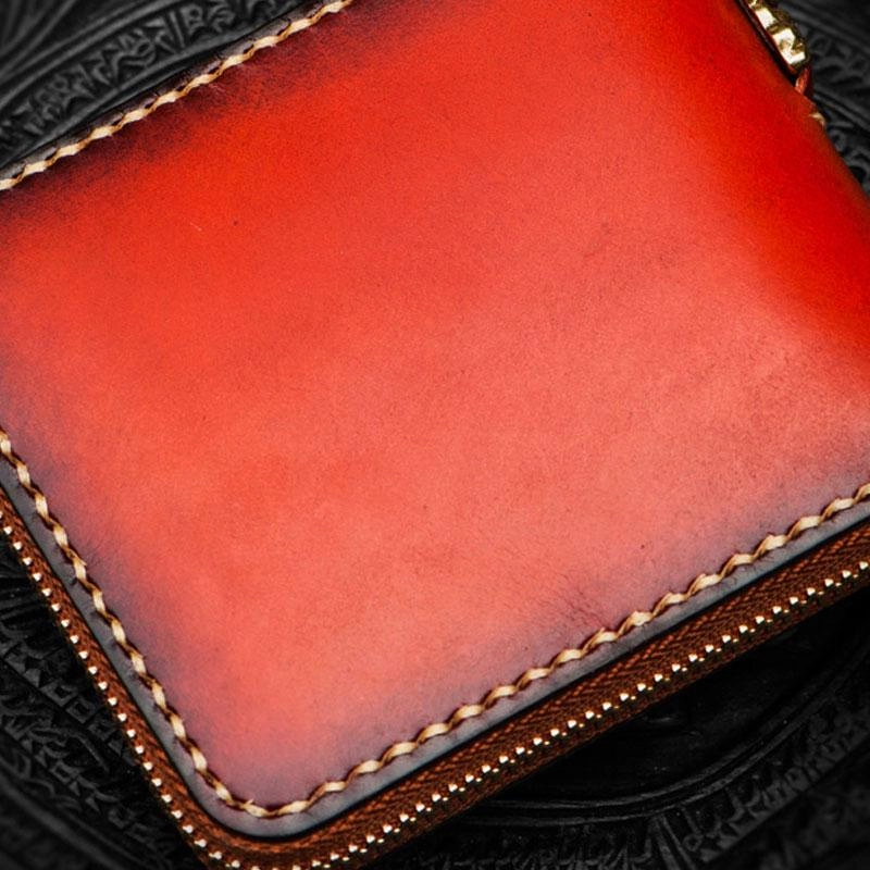 Mahkla Leather Brown Small Biker Wallet Mens Cool billfold Chain Wallet Trucker Wallet with Chain
