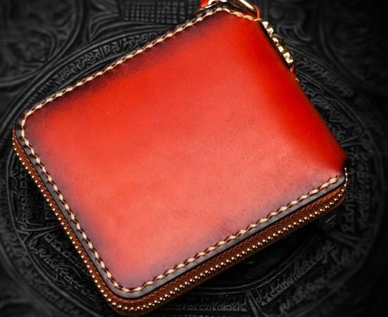 Mahkla Leather Brown Small Biker Wallet Mens Cool billfold Chain Wallet Trucker Wallet with Chain