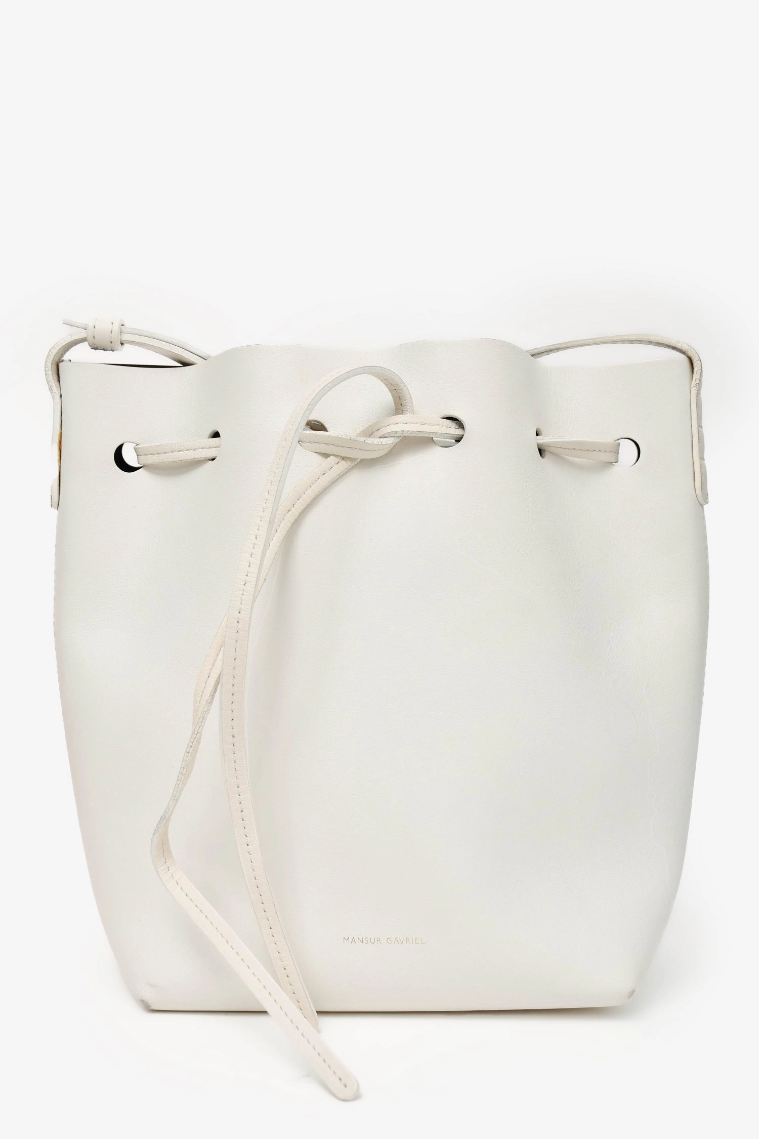Mansur Gavriel White Faux Leather Bucket Bag (As Is)