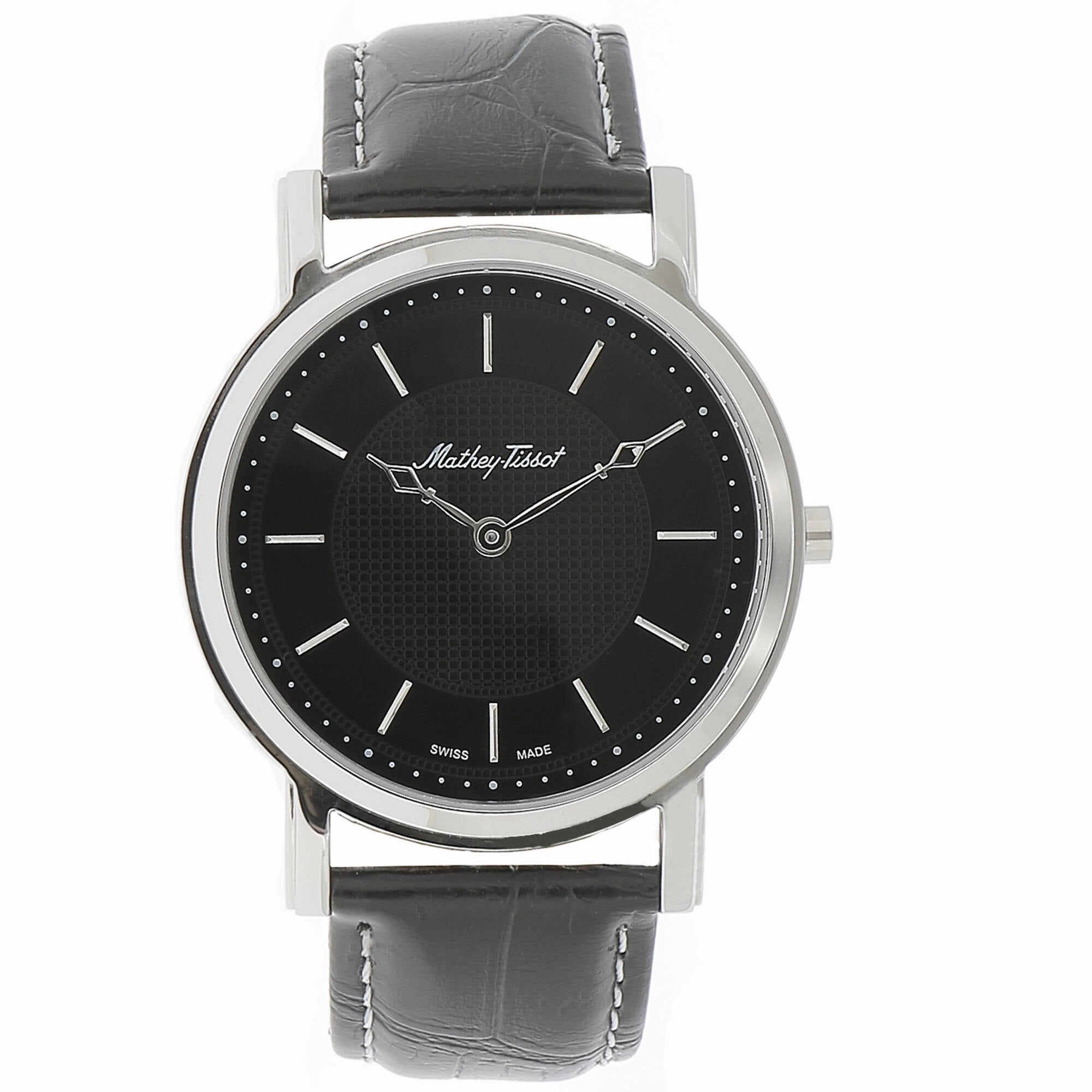Mathey Tissot Men's Watch - City Steel Case Black Dial Leather Strap | H611252AN