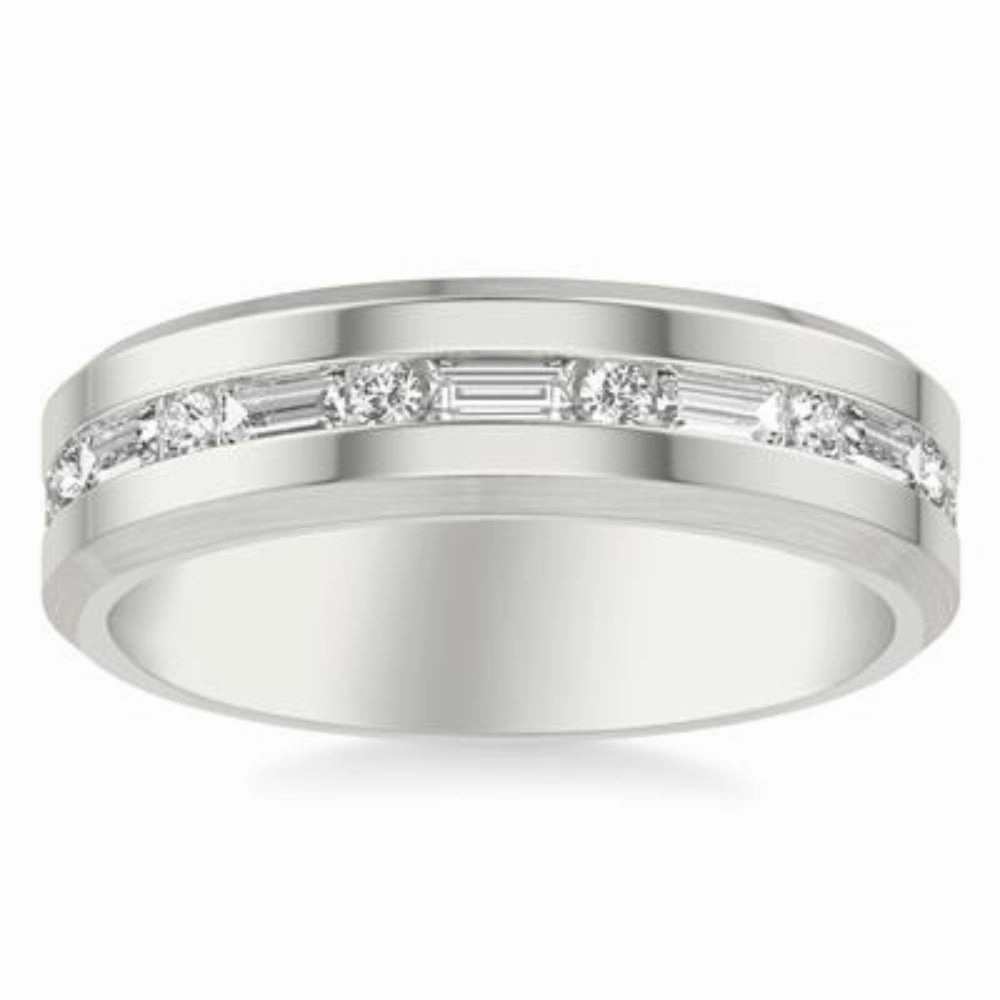 Men's 14k Gold Bevel Edge Diamond Wedding Band