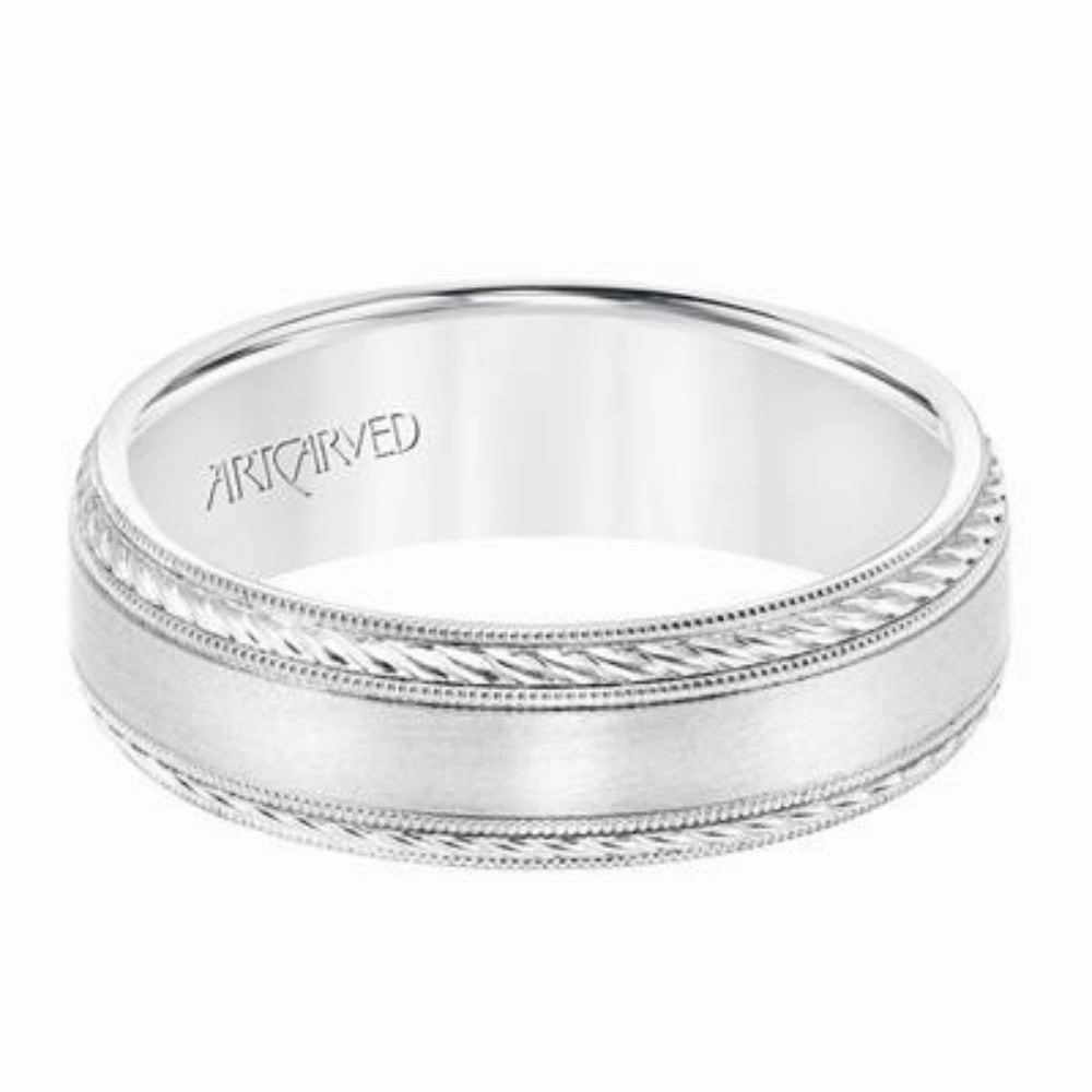 Men's 14k Milgrain Edge Carved Wedding Band