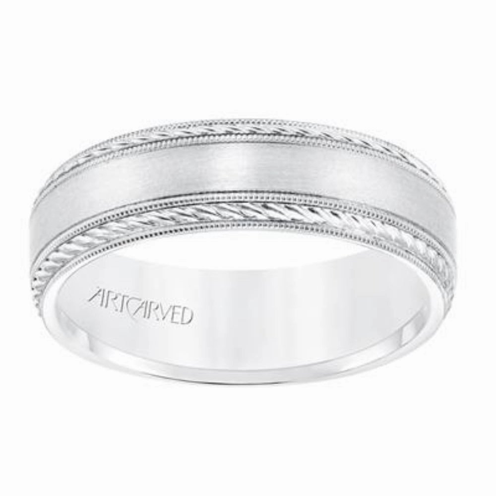 Men's 14k Milgrain Edge Carved Wedding Band