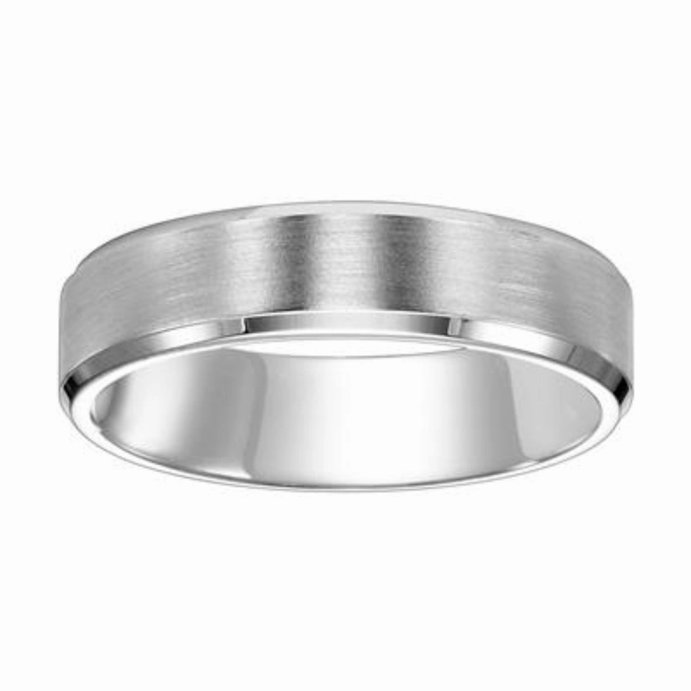 Men's 18k 6mm Flat Bevel Carved Wedding Band