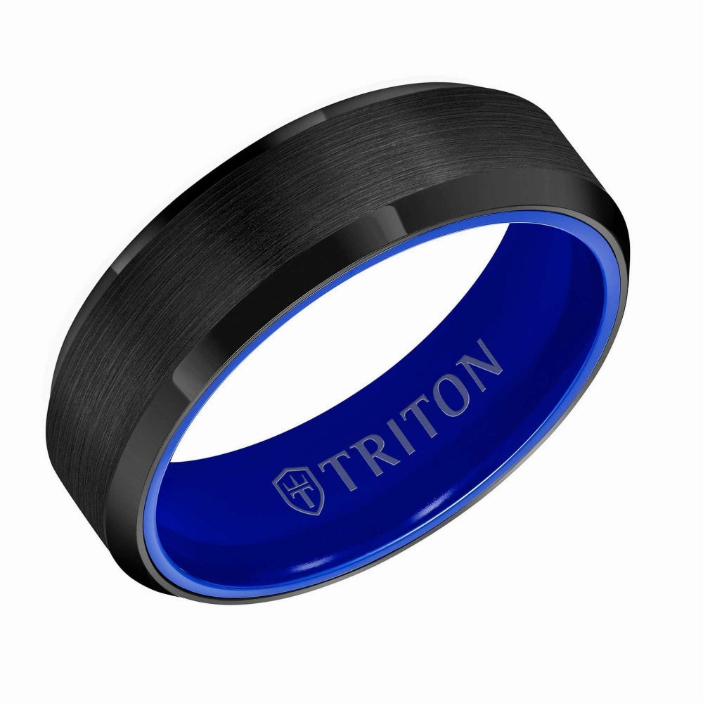 Men's 7mm Black Tungsten Carbide & Ceramic Wedding Band