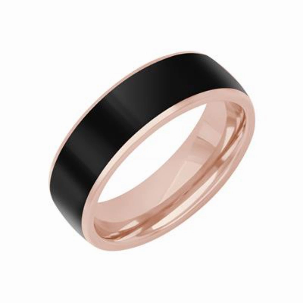 Men's 7mm Ceramic and Gold Base Carved Wedding Band