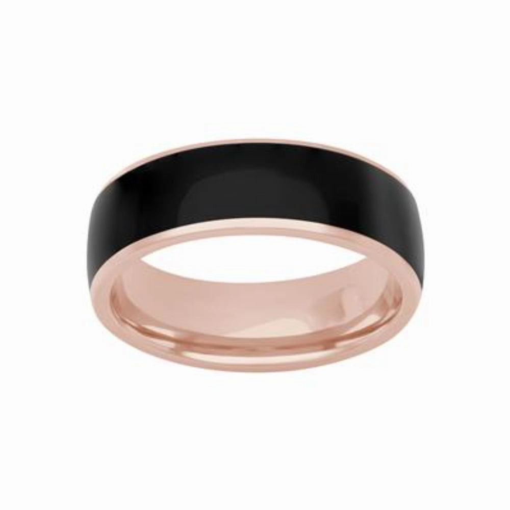 Men's 7mm Ceramic and Gold Base Carved Wedding Band