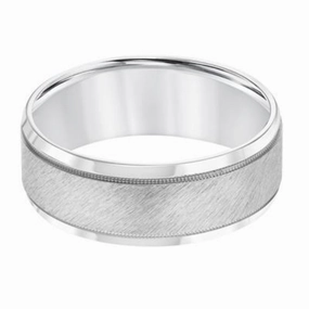 Men's 8mm Flat Round Edge Carved Wedding Band