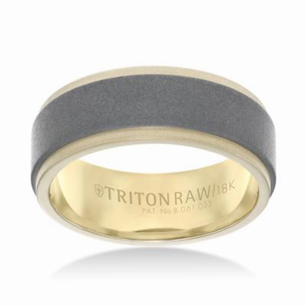 Men's 8mm Raw 18k White Sandblast Center Wedding Band