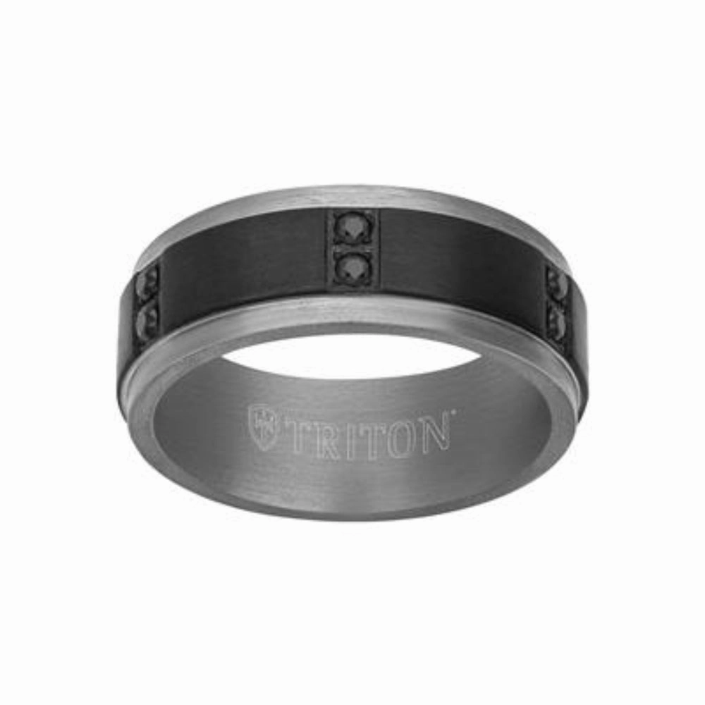 Men's 8mm Tantalum Wedding Band with Black Sapphires