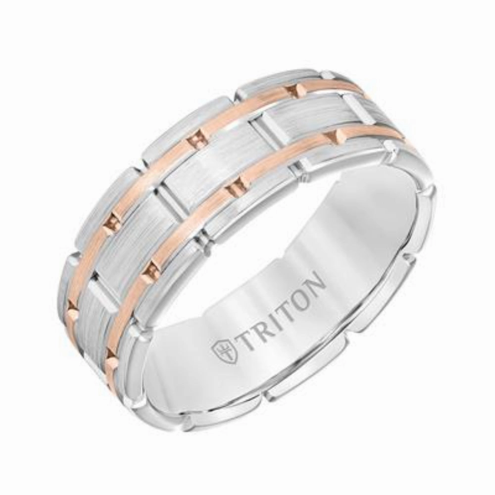 Men's 8mm Two-Tone Satin Finish Steel Edge Wedding Band