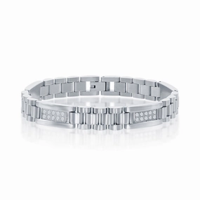 Men's Bracelet - Stainless Steel Micro Pave CZ Link | ST-1599